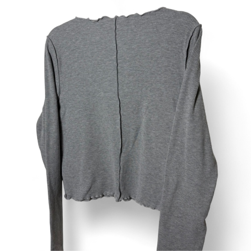 Aerie Grey Ribbed Long Sleeve Top XL Scallop Hem Casual Stretch Tee - Picture 7 of 7